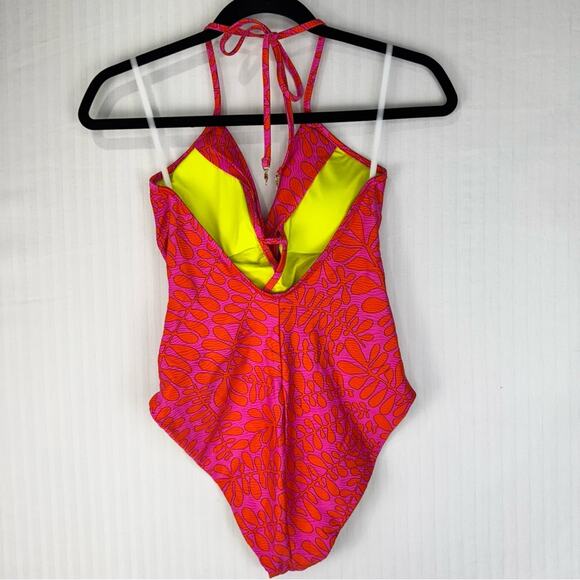 Trina Turk Trellis Plunge Vibrant Pink & Yellow One Piece Swimsuit Size 6 Luxury - Picture 3 of 5